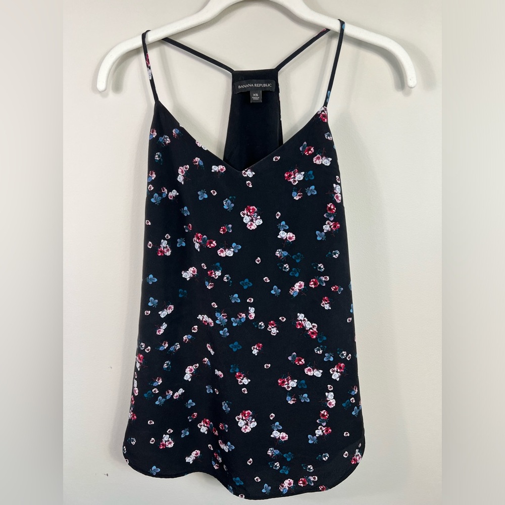 Banana Republic black with pink and blue floral tank, extra small